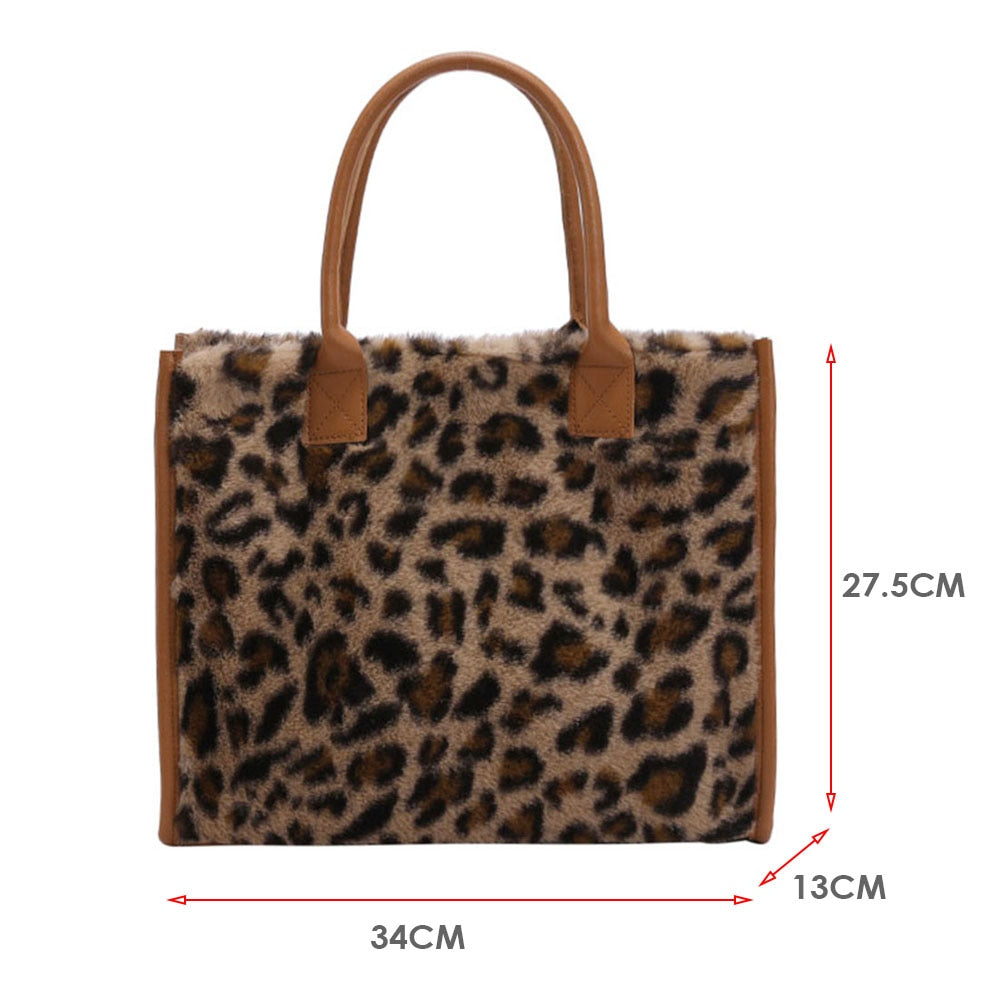 Top-Handle Bags Retro Cow Leopard Print PU Leather Plush Design Autumn Winter Fashion Small Women Small Handbags