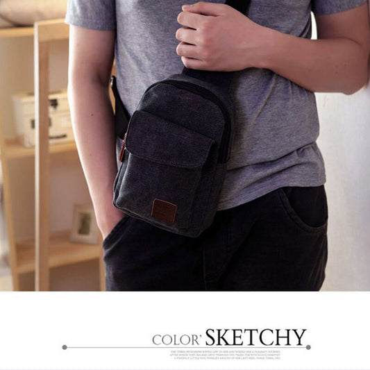 fashion Men&#39;s Small Chest Sling Bag Travel Hiking Cross Body Messenger Shoulder Backpack Solid Men Canvas Bag