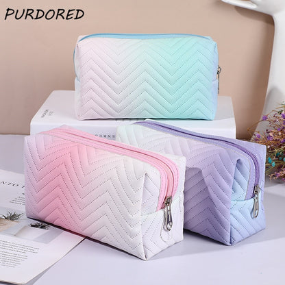 PURDORED 1 Pc Gradient Color Makeup Bag for Women Zipper Velvet Cosmetic Bag Pouch Travel Large Female Make Up Pouch Necessaries