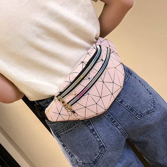 Fashion Holographic Fanny Pack Women&#39;s Belt Bag Female Waist Bags Laser Chest Phone Pouch Lady Banana Purse Bum Bag Kidney