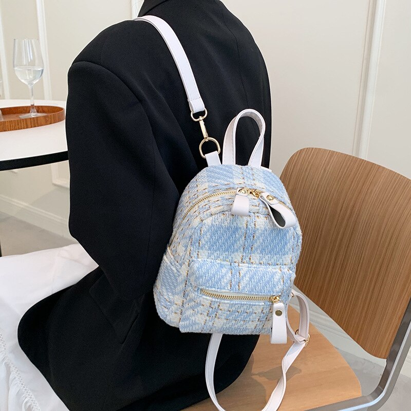 Wool plaid women backpack small Multifunction Shoulder Bags Lady Back Pack For School Teenagers Girls Rucksack Daypack mochila