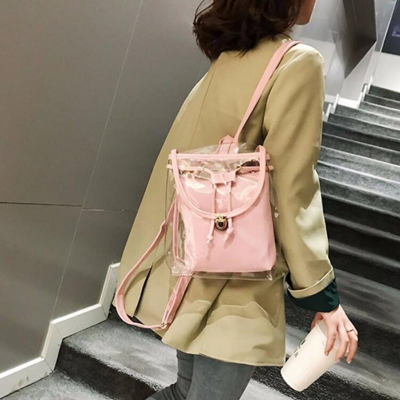 LKEEP High Quality PVC Transparent Women Backpack Candy Color Clear Rucksack For Teenage Girls Cute Jelly School Backpack