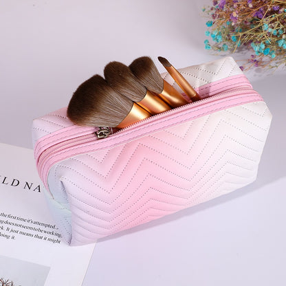 PURDORED 1 Pc Gradient Color Makeup Bag for Women Zipper Velvet Cosmetic Bag Pouch Travel Large Female Make Up Pouch Necessaries