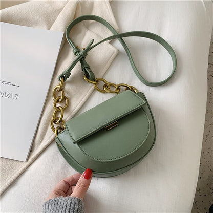 Casual Saddle Style Women Shoulder Bag High Quality Leather PU Crossbody Bag for Female Chains Cute Handle Handbag Women