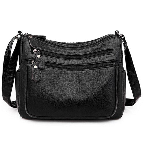 Women Washed Soft PU Leather Shoulder Bag Casual Crossbody Bags for Women Multi-pocket  Handbag Female Messenger Bags