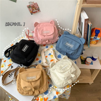 Japanese Cute Bear Ears Shaped Bag Women Small Crossbody Bags Nylon Bag Student Shoulder Bag New Flap Bolsa Feminina Bag Women