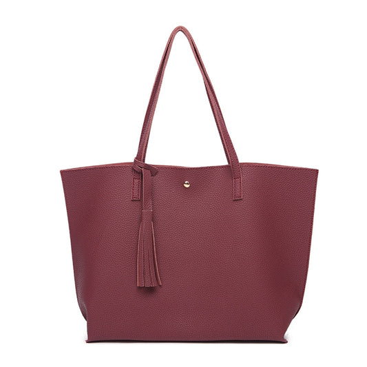 Women Faux Leather Tote Bag, Elegant Tassel Decoration Handbag Waterproof Large Capacity Shoulder bag Purse