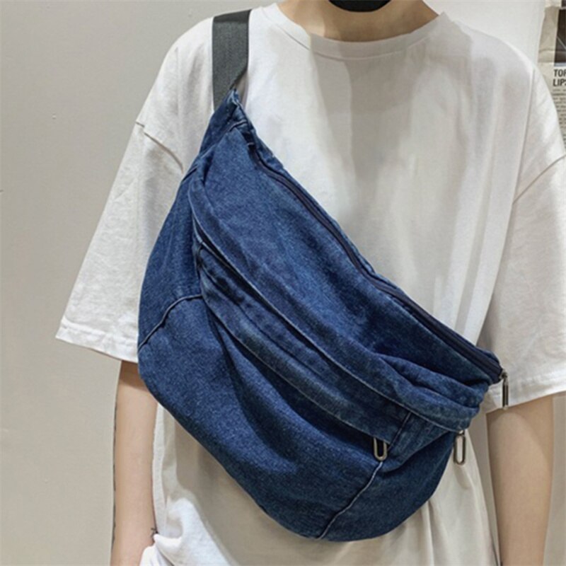 Unisex Crossbody Bag Shoulder Bags Girls New Denim For Women Large Capacity Messenger Bag Hip Hop Solid Color Belt Bags