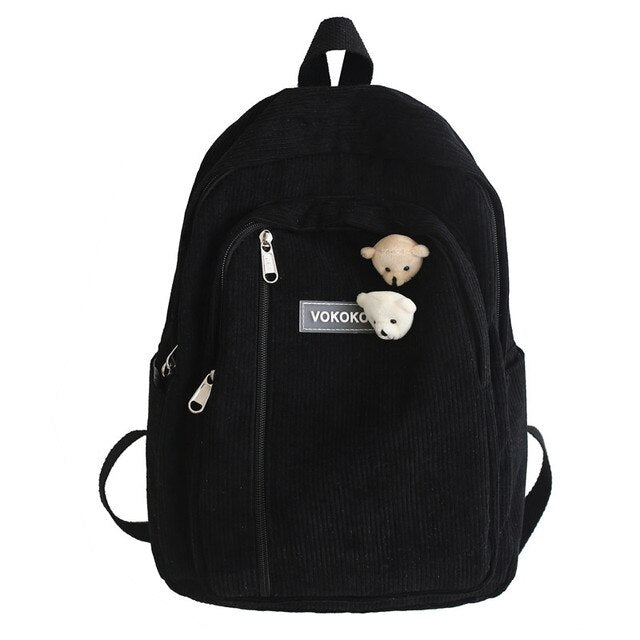 Stripe Cute Corduroy Woman Backpack Schoolbag For Teenage Girls Boys Luxury Harajuku Female Fashion Bag Student Lady Book Pack