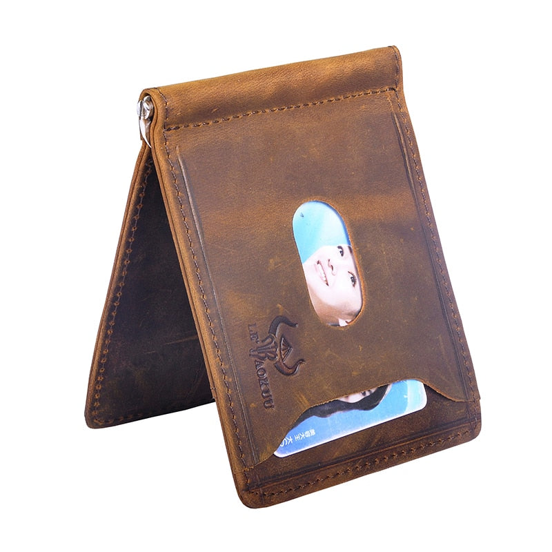 Male Genuine Leather Design Fashion Slim Wallet Front Pocket Money Clip Mini Purse For Men 1098