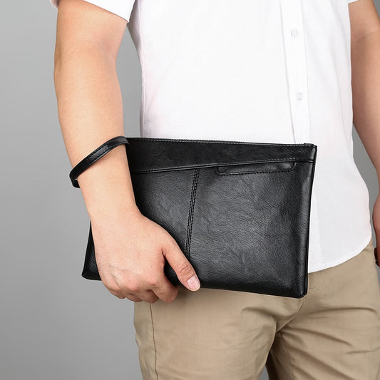 New Fashion Leather Men&#39;s Clutch Bag Handbag Brand PU Leather Bag Classic Black Large Capacity Envelope Bag