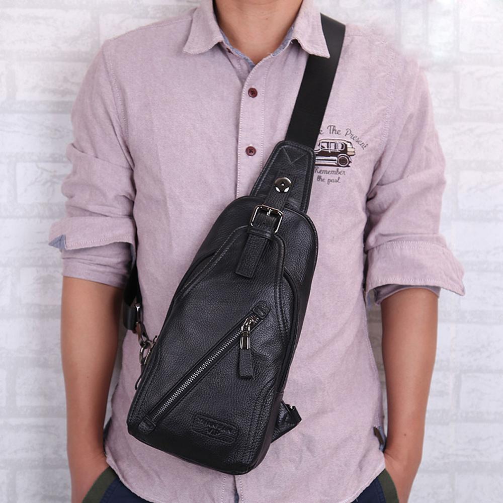 Men High Quality Genuine Leather Cowhide Fashion Chest Pack Sling Back Pack Riding Cross Body Messenger Single Shoulder Bag