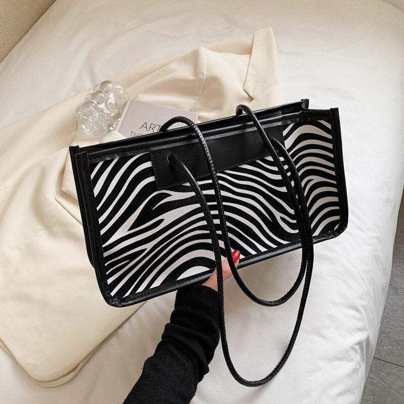 Zebra Striped Shoulder Bags Women Vintage Chic PU Leather Korean Style Ladies All-match Daily Bolsa Large Capacity High Quality