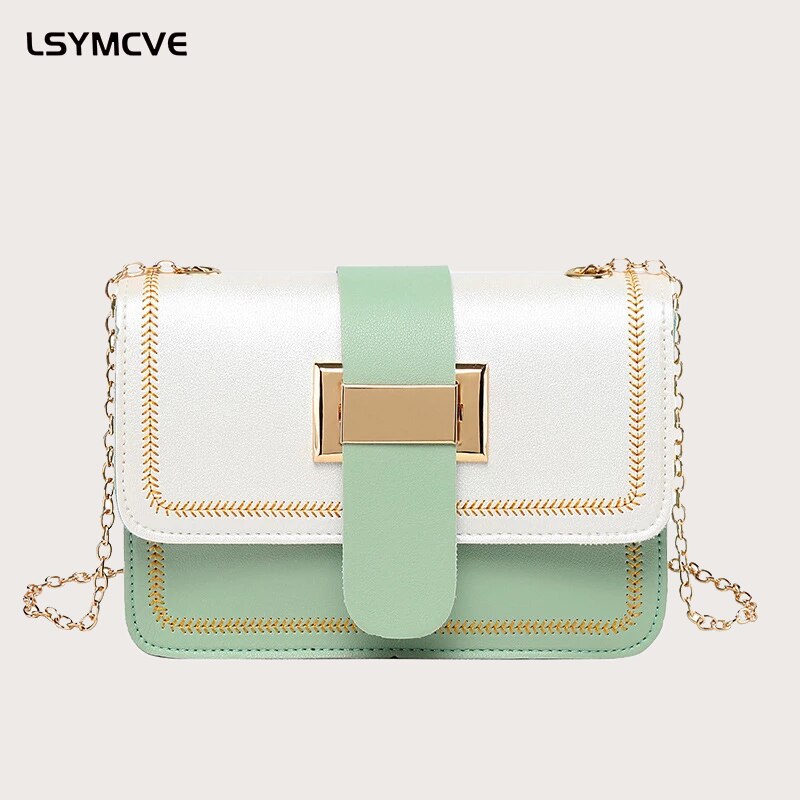 Creative Contrast Color Embroidery Thread Chain Small Square Bag New Product One-Shoulder Messenger Tongue Bag