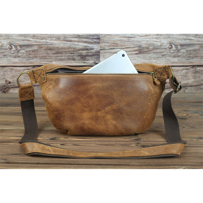 Lachiour Men Genuine Leather Waist Packs Large  Crazy Horse Cowhide Leather Fanny Packs  Male Motor Cycling Waist Shoulder Bag