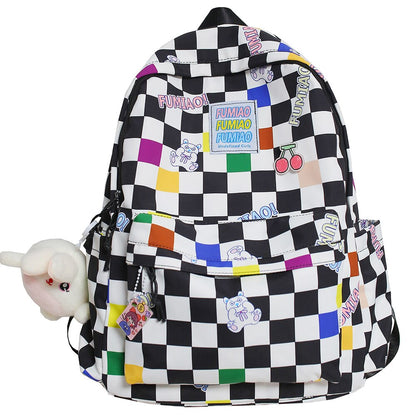 Women Laptop Plaid College Bag Cute Cartoon Girl Travel Backpacks Nylon Fashion Lattice Ladies Kawaii Backpack Female School Bag