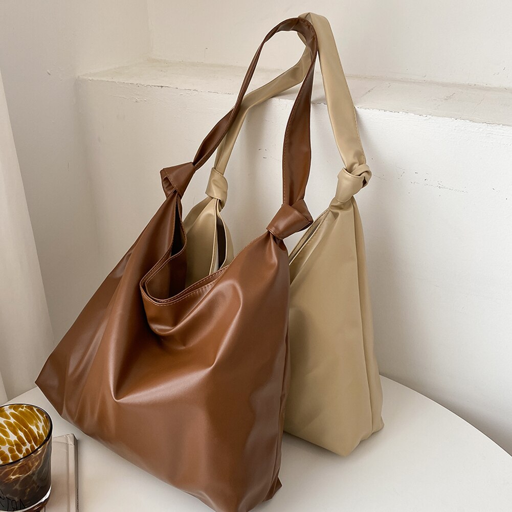 Women&#39;s Designer Soft PU Leather Shoulder Bag Solid Color Bucket Bag Female Large Capacity Tote Bags Beach Travel Shopper Bag