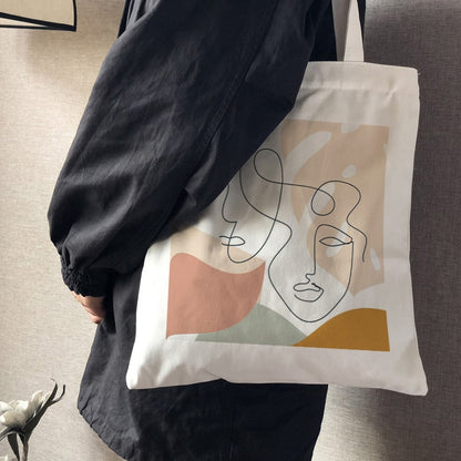 Korea Ulzzang Ins large capacity casual shopper bag fashion school bag Harajuku women shoulder bag art abstract face canvas bags