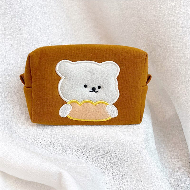 PURDORED 1 Pc Korean Style Cute Bear  Cosmetic Bag for Women Makeup Organizer Case Travel Young Lady Make Up Case Necessaries