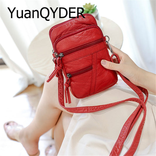 Vintage Soft Washed Pu Leather Shoulder Bag Multiple Pocket Mini Crossbody Bag for Women Designer New Small Phone Purses