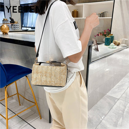 Women&#39;s Bag Korean Summer Straw Woven Handbag Fashion Clutch All-match Shoulder Bag Diagonal Bag Purse Fashion Tote Bag