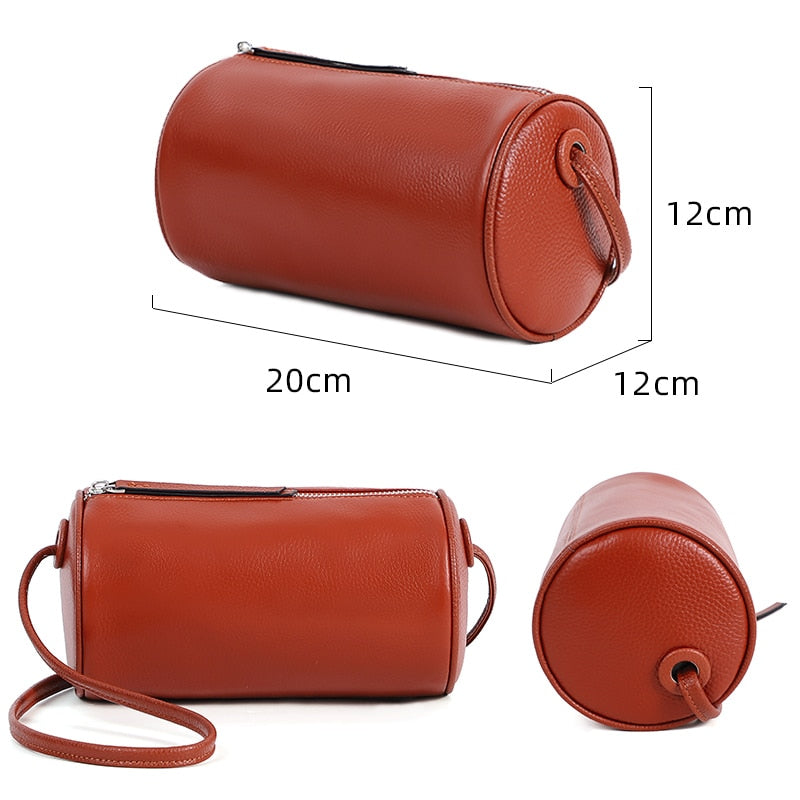 100% Genuine Leather Women&#39;s Boston Bag High Quality Handbags Vintage Shoulder Bags Small Messenger Bags Luxury Pillow Bag Round