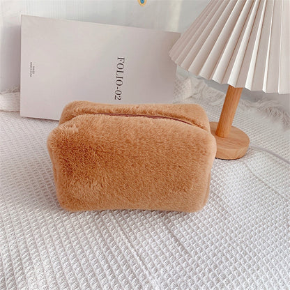 Solid Color Makeup Bags Women Soft Plush Cosmetic Make Up Brushes Storage Case Travel Toiletry Organizer Handbag Girls Gift