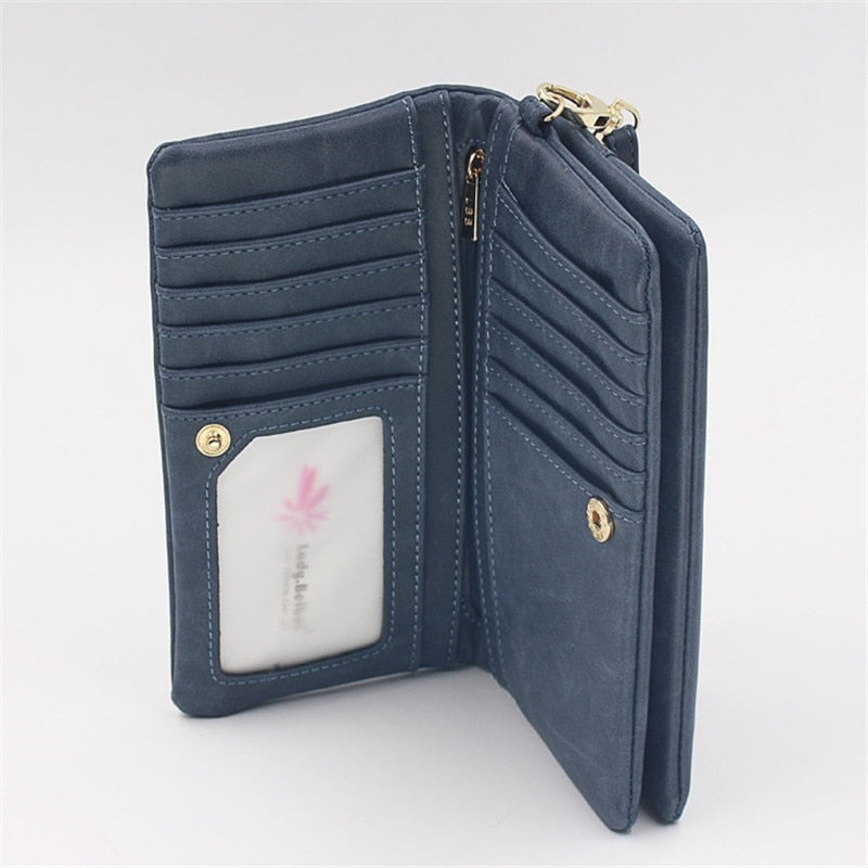 Fashion Women Wallets Dull Polish Leather Wallet Double Zipper Day Clutch Purse Wristlet Portefeuille Handbags Carteira Feminina