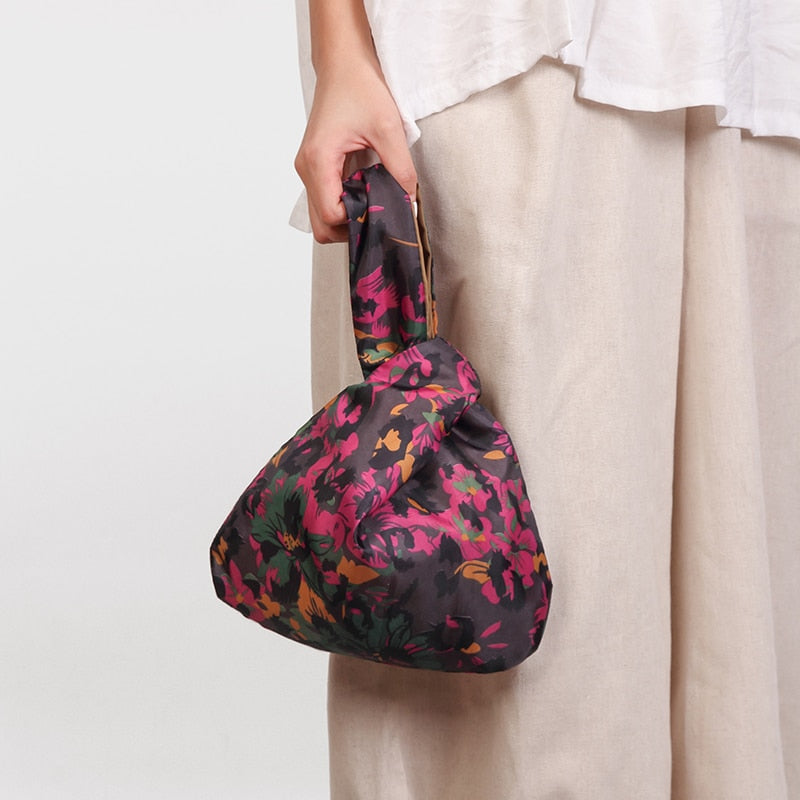 Japanese Mini Portable Knot Wrist Bag Women Top Handle Bag Simple Purses Handbags Waterproof Shopping Bag Phone Key Pouch