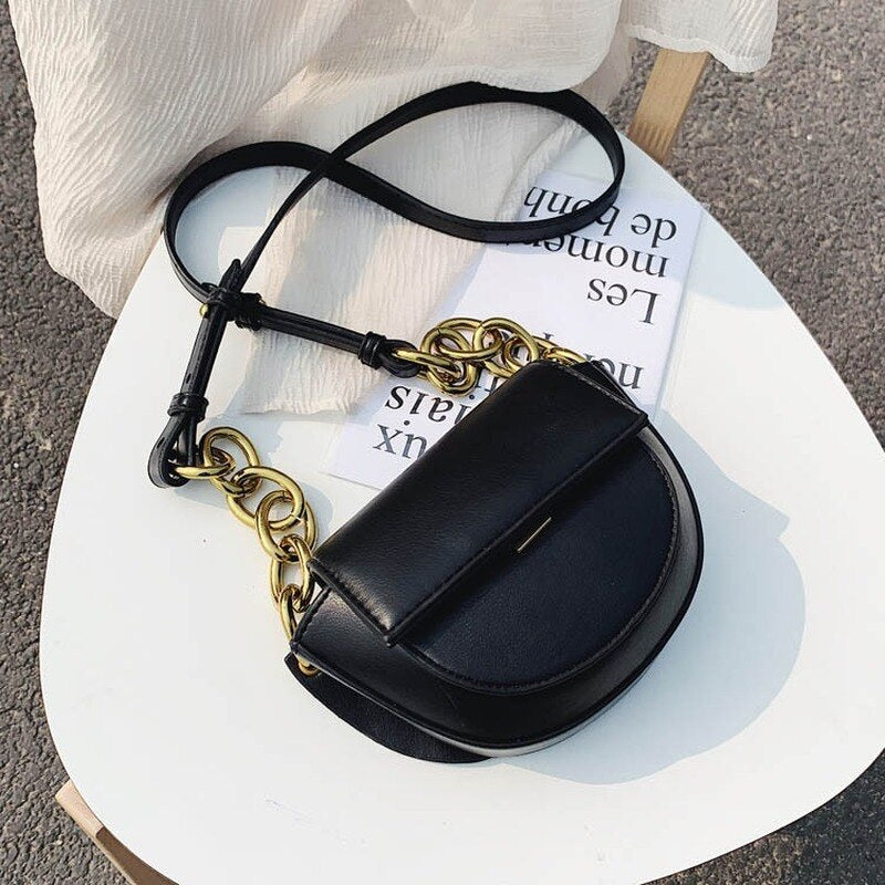 Casual Saddle Style Women Shoulder Bag High Quality Leather PU Crossbody Bag for Female Chains Cute Handle Handbag Women