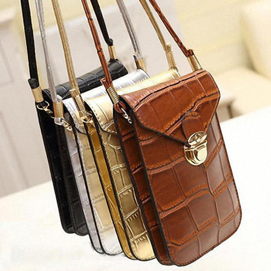 Female Crossbody Bags Fashion One-shoulder Mobile Phone Bag Stone Pattern Metal Hasp Chain Crossbody  Bags Women