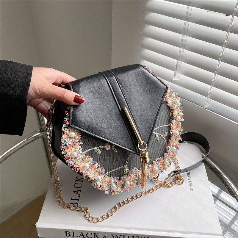 Women Shoulder Bags Embroidery Tassel Cross Body Chinese Style Fashion Retro Chain Bag Womens Elegant Sweet Ins Messenger Chic