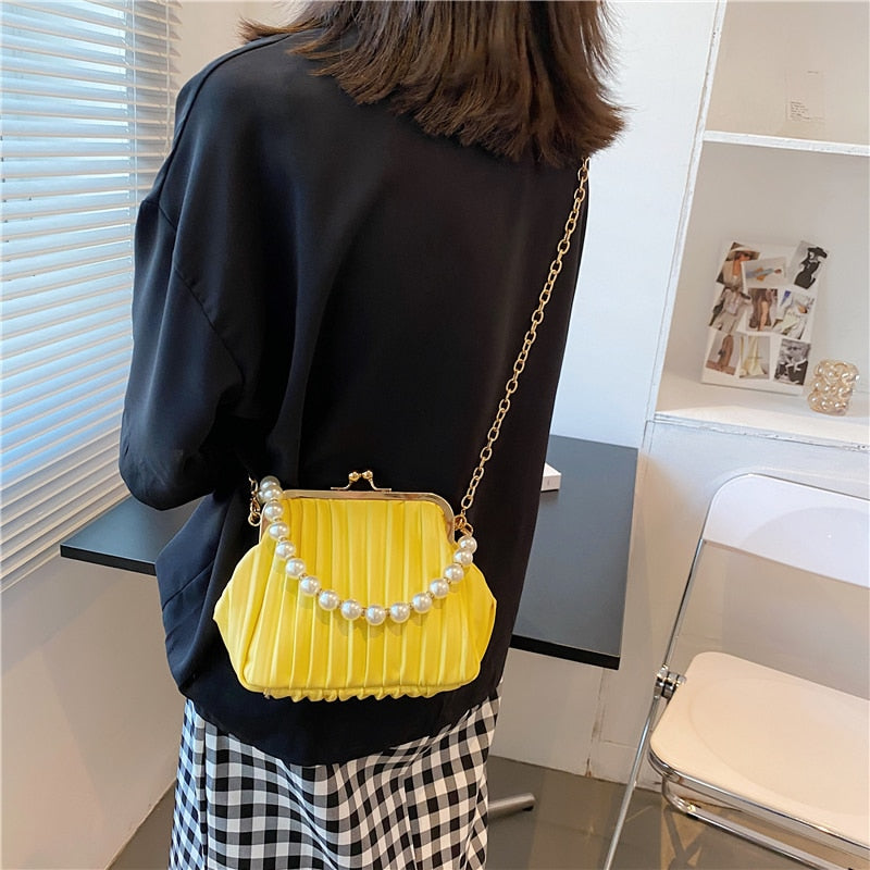 High Quality Striped Chain Leather Shoulder Crossbody Bags for Women Ladies Beaded Handbag Fashion Messenger Bag Sac A Main