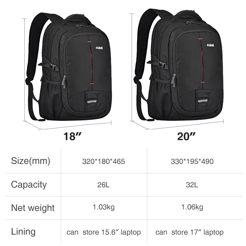 Mixi 17.3&quot; Laptop Backpack Men Business Travel Back Bag Students School Bag 18 20 Inch Black Gray Waterproof Ergonomic Design