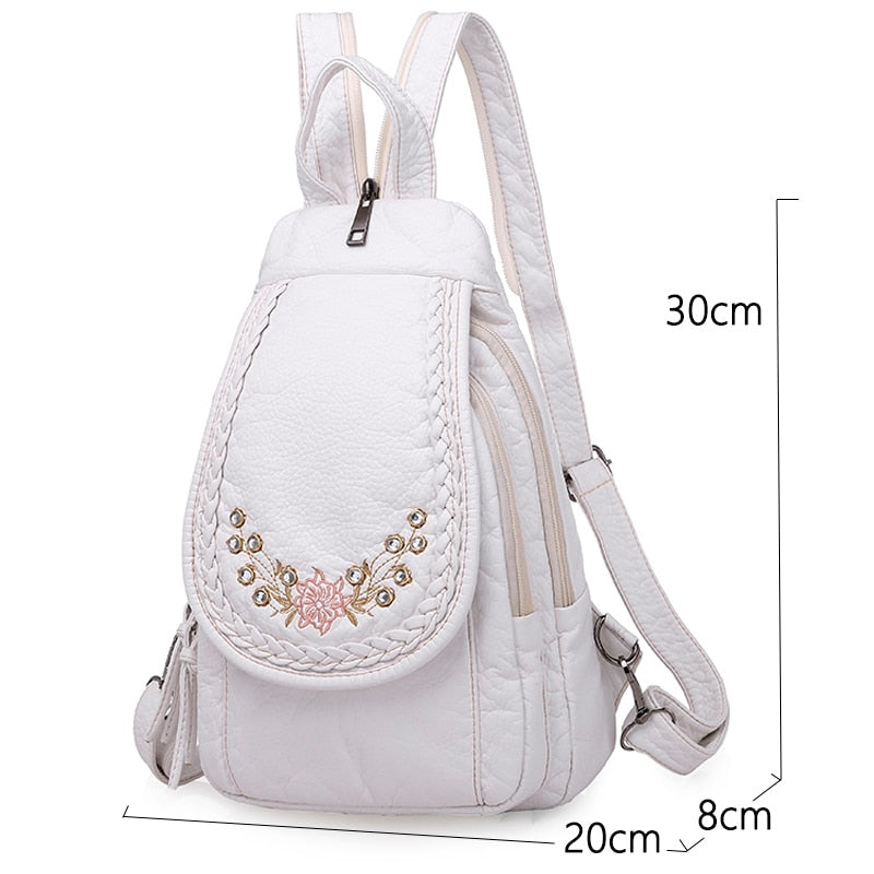 High Quality Backpack for Women New White Leather Backpack School Bag for Teenage Girls Female Travel Backpack Mochila