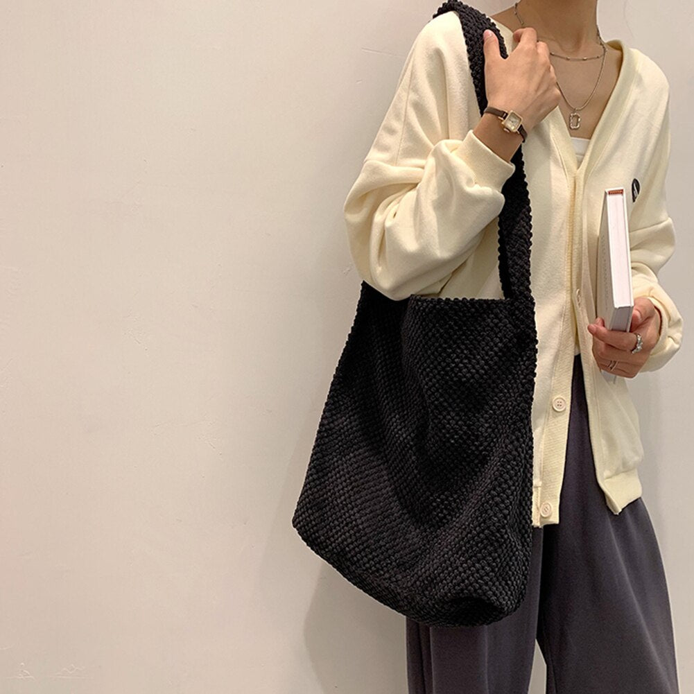 Fashion Women Shoulder Bag Winter Autumn Crochet Zipper Underarm Bag Casual Ladies Solid Color Handbags for Shopping