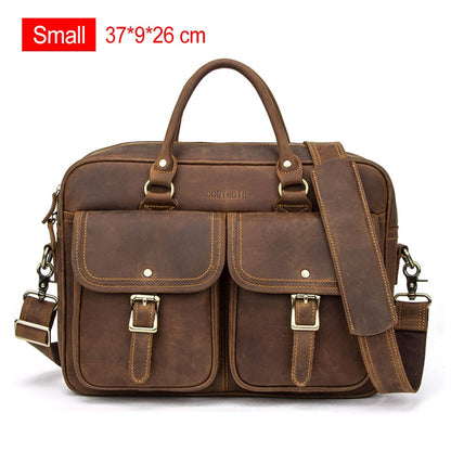 CONTACT&#39;S Business Men Briefcase Bag Crazy Horse Leather Shoulder Messenger Bag Quality Office Tote Handbags for 15.6&quot; Laptop