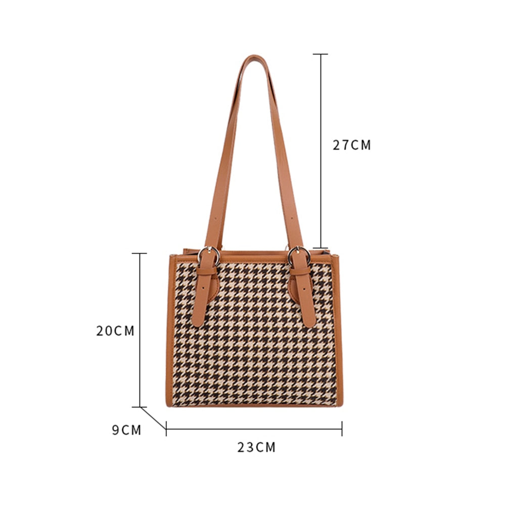 New Fashion Woolen Cloth Women Shoulder Bags Retro Plaid Printing Shoulder Underarm Bags Female Casual Top Handle Handbags Tote