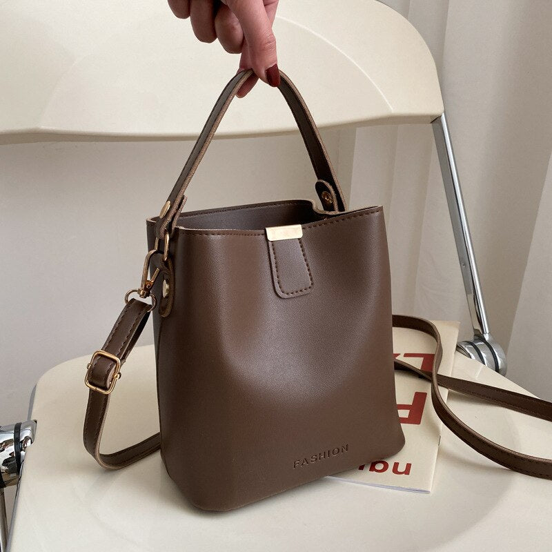 Fashion Small Bucket Bags Women Top Handle Handbags Women PU Leather Shoulder Messenger Bag Female Crossbody Lady Elegant Purse