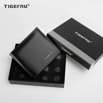 Tigernu New High Quality Wallets Men Thin Money Purse Male Business Card Holder For Men Fashion Brown Leather Wallet Short Purse