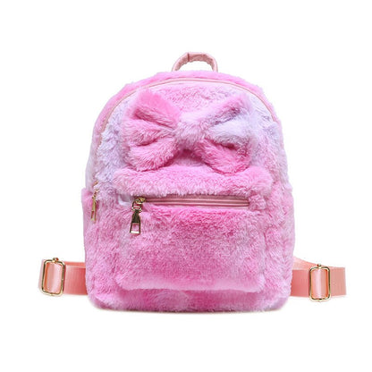 Kawaii Bow Plush Women Backpacks Soft Fluffy Bags Furry Bags For Women Faux Fur Shoulders Bag Winter New Bags Mini Backpack