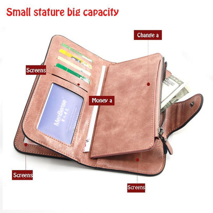 Women&#39;s wallet made of leather Wallets Three fold VINTAGE Womens purses mobile phone Purse Female Coin Purse Carteira Feminina