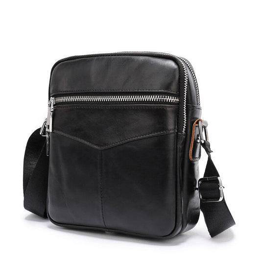 MJ Genuine Leather Men's Messenger Bags High Quality Cow Leather Crossbody Bag Versatile Double Zipper Male Shoulder Handbag