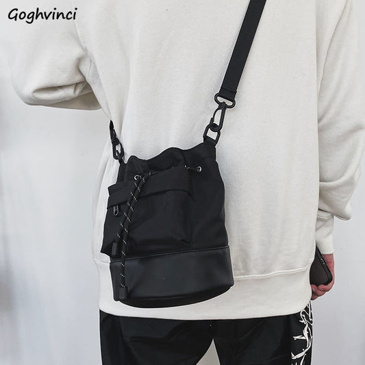 Men Crossbody Bags String Black Hip-pop Bucket Bag Waterproof Leisure Cell-phone Portable Little Sling Satchel Harajuku Couples