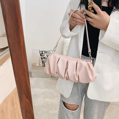 Pleated Fashion PU Leather Underarm Shoulder Bags for Women Casual Solid Color Small Cloud Handbags Ladies Daily Shoulder Bags