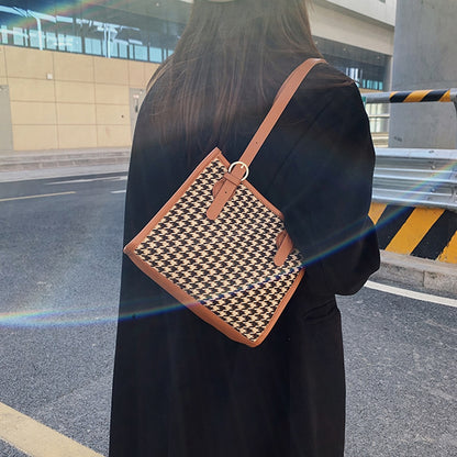 New Fashion Woolen Cloth Women Shoulder Bags Retro Plaid Printing Shoulder Underarm Bags Female Casual Top Handle Handbags Tote