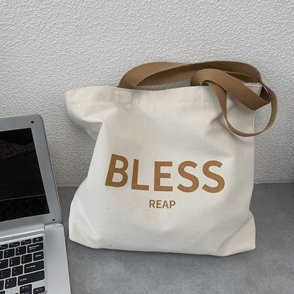 Women Student Canvas Shoulder Shopper Bag Large &quot;Bless&quot; Letter Cotton Cloth Ladies Handbag Eco Reusable Shopping Bag