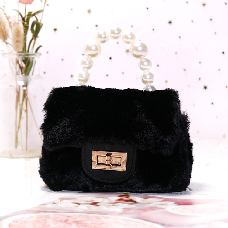 Kids Mini Purses and Handbags Faux Fur Crossbody Bags for Women Coin Wallet Girls Party Hand Bags Baby Money Clutch Bag