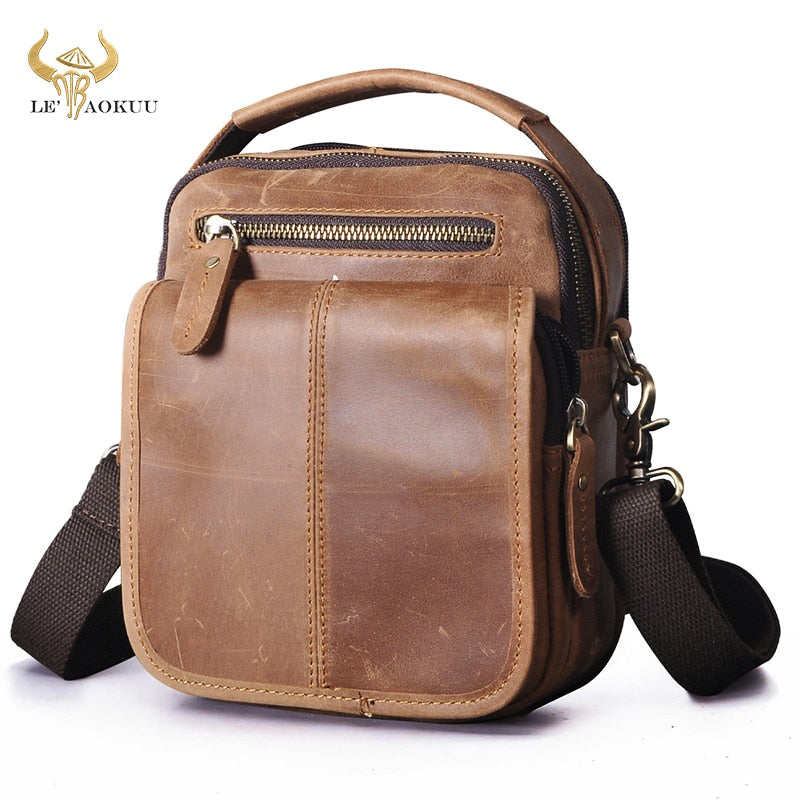 Hot Sale Crazy Horse Leather Fanny Waist Belt Bag Pack Design Messenger Satchel Cross-body Shoulder Tote bag For Men Male 8025