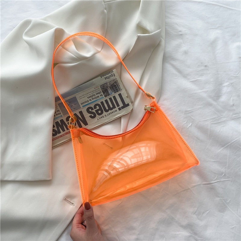 Summer Women&#39;s Transparent Jelly Bag Female Hobos Beach Shoulder Bags Candy Color Ladies Underarm Bag Hot Girls Purse Handbags